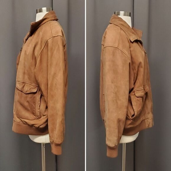 Vintage 90s y2k Hunt Club Aviator Bomber Insulated Brown Leather Jacket Large - Picture 4 of 7